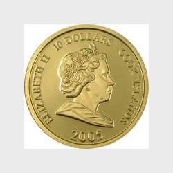 Cook Islands. 10 $  2005. Miniature guldm�nt.