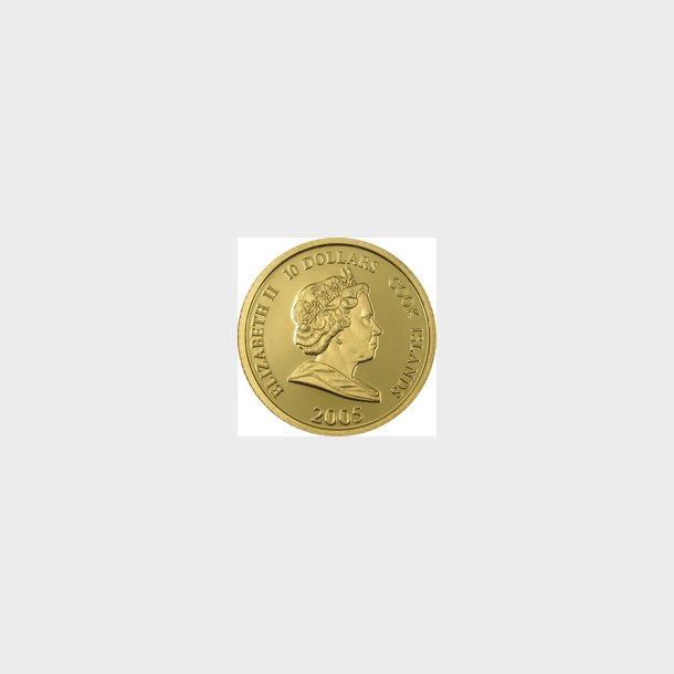 Cook Islands. 10 $  2005. Miniature guldm�nt.