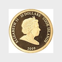  Cook Islands. 10 $  2010. Miniature guldm�nt.